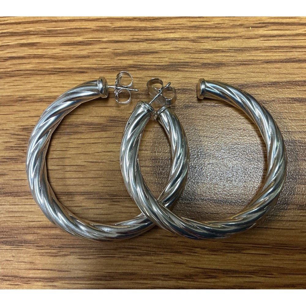 Sterling Silver Twisted Rope Hoop Earrings Round Circular‎ Bold Statement